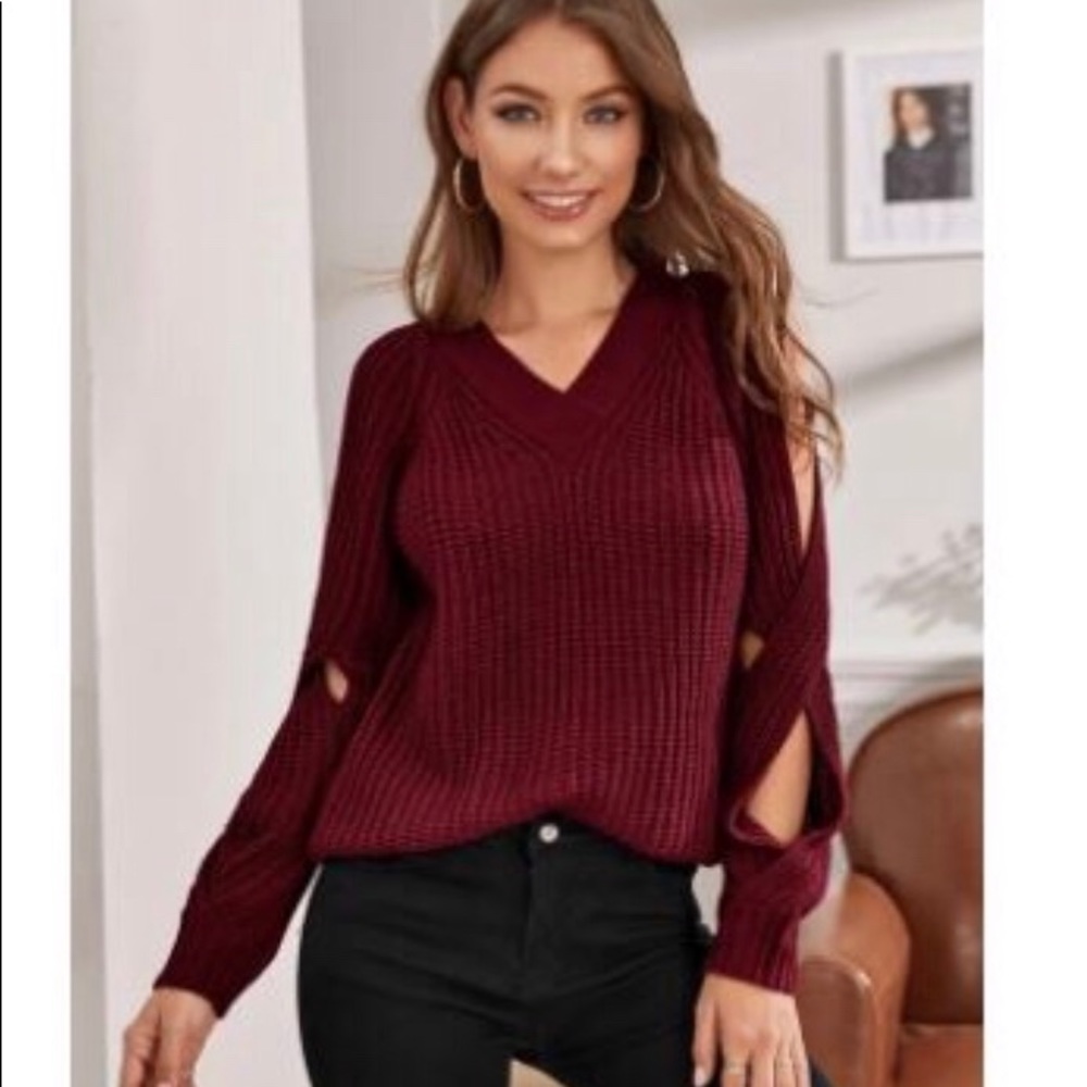 Women’s Burgundy V Neck Sweater